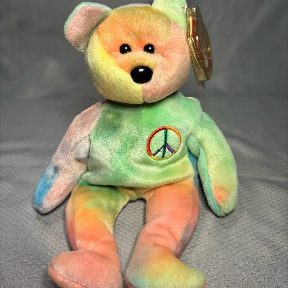 Ty Beanie Baby Peace Bear Multi-Color- Peace Logo 1996